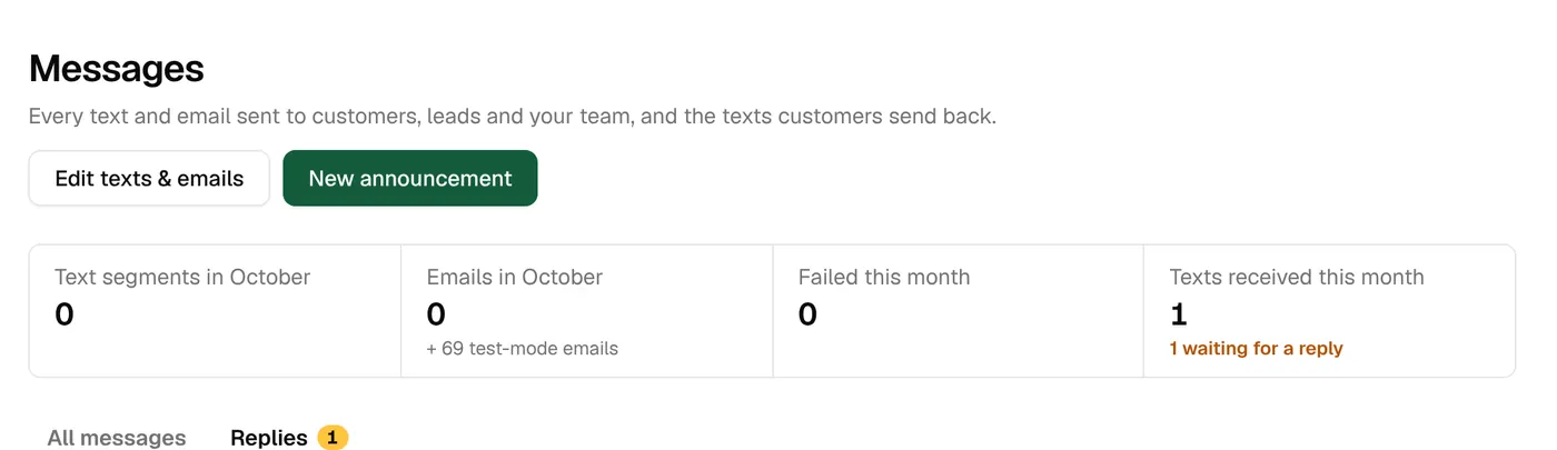 A customer’s text reply waiting in the replies inbox with a box to answer