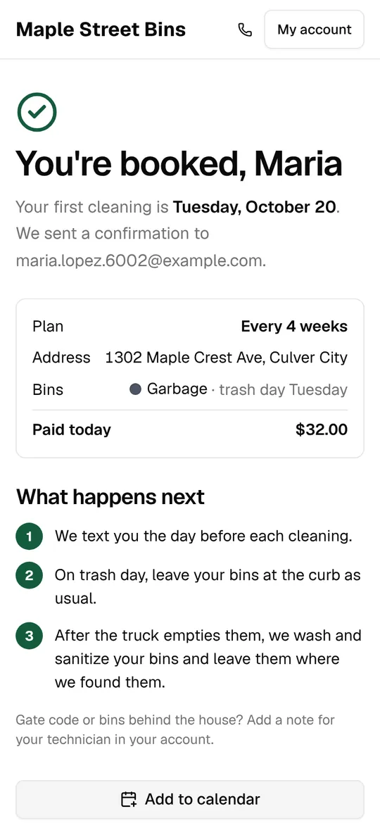 Booked: the first cleaning date and what happens next